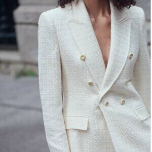 Zara Cream Textured Weave Blazer